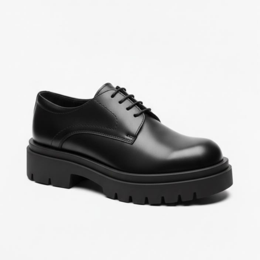 Classic Chunky Derby Shoes – Genuine Leather Black