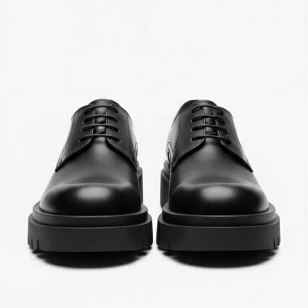 Classic Chunky Derby Shoes – Genuine Leather Black