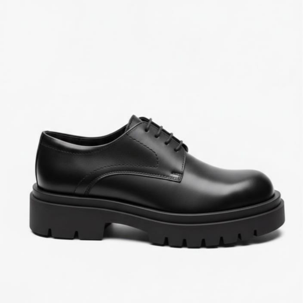 Classic Chunky Derby Shoes – Genuine Leather Black
