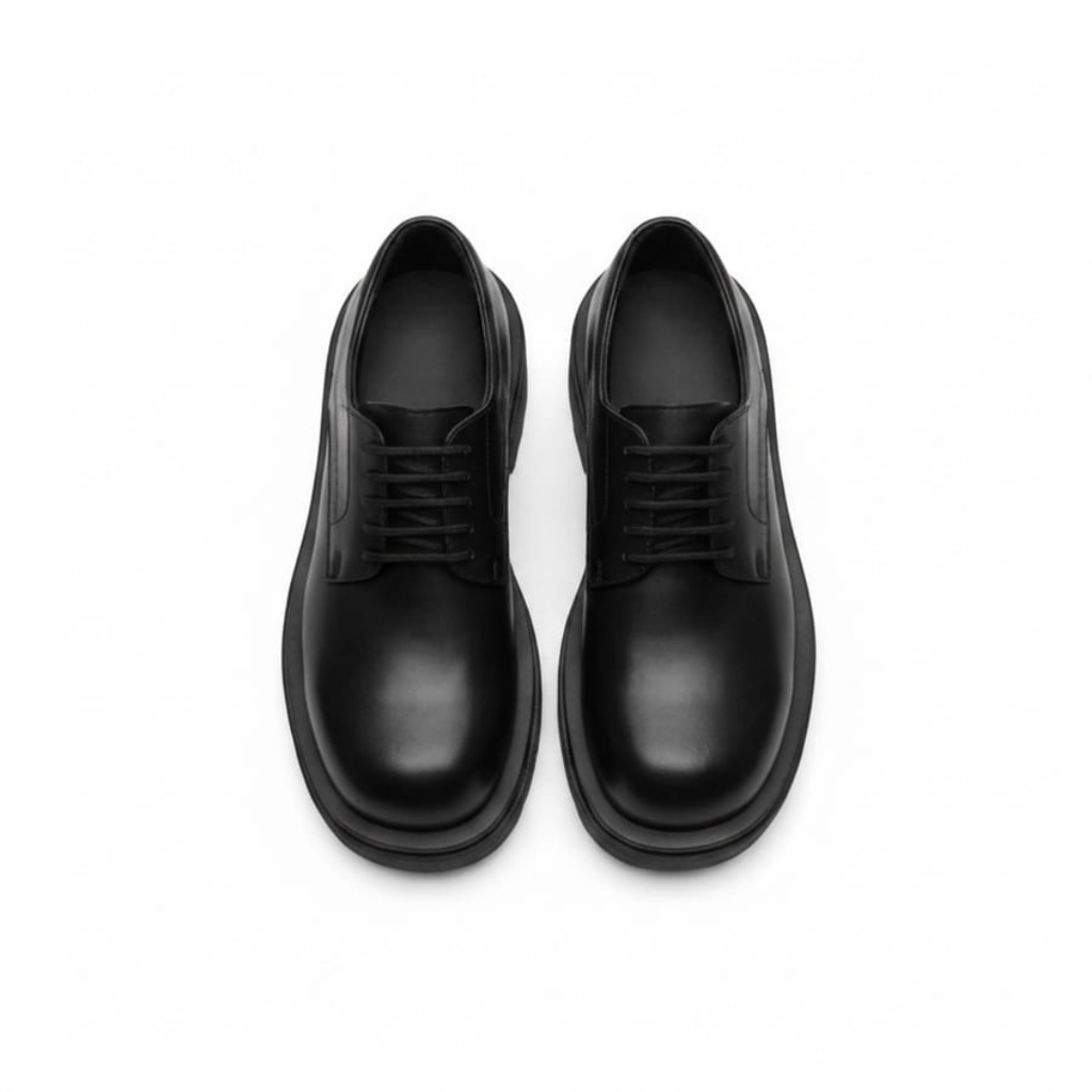 Classic Chunky Derby Shoes – Genuine Leather Black