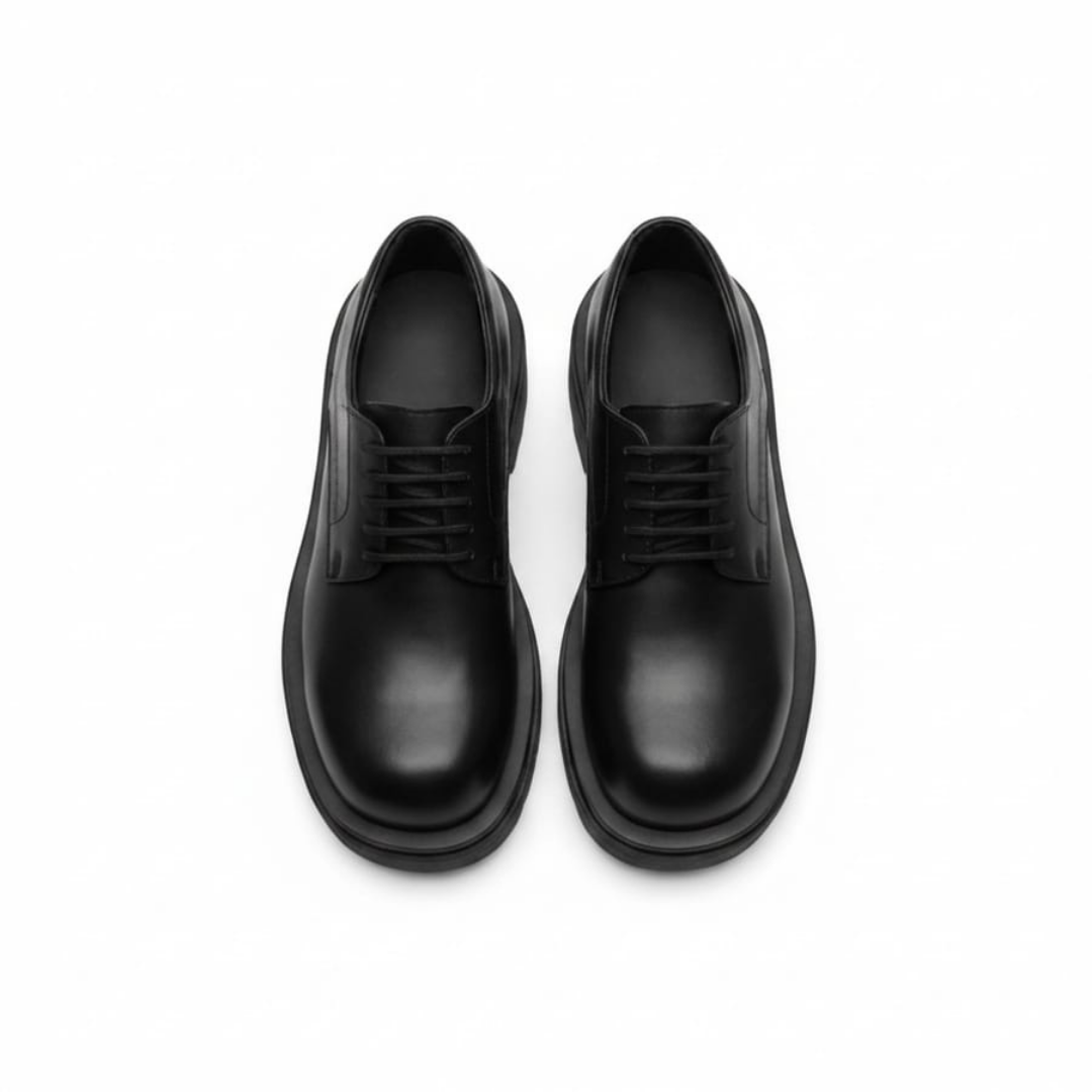 Classic Chunky Derby Shoes – Genuine Leather Black