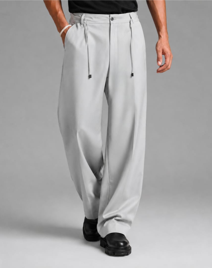 wide leg pants with rope - GRAY