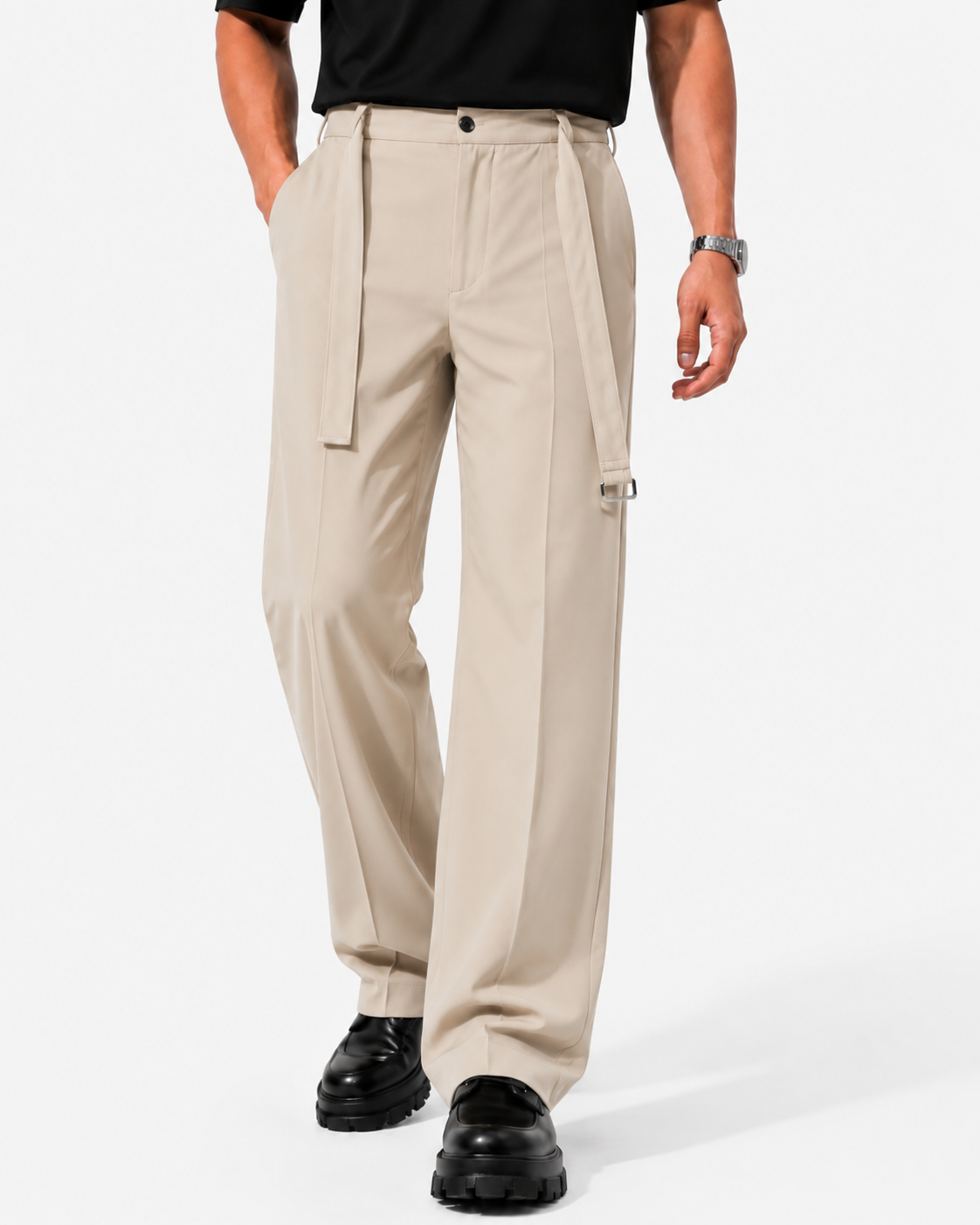 wide leg pants with belt