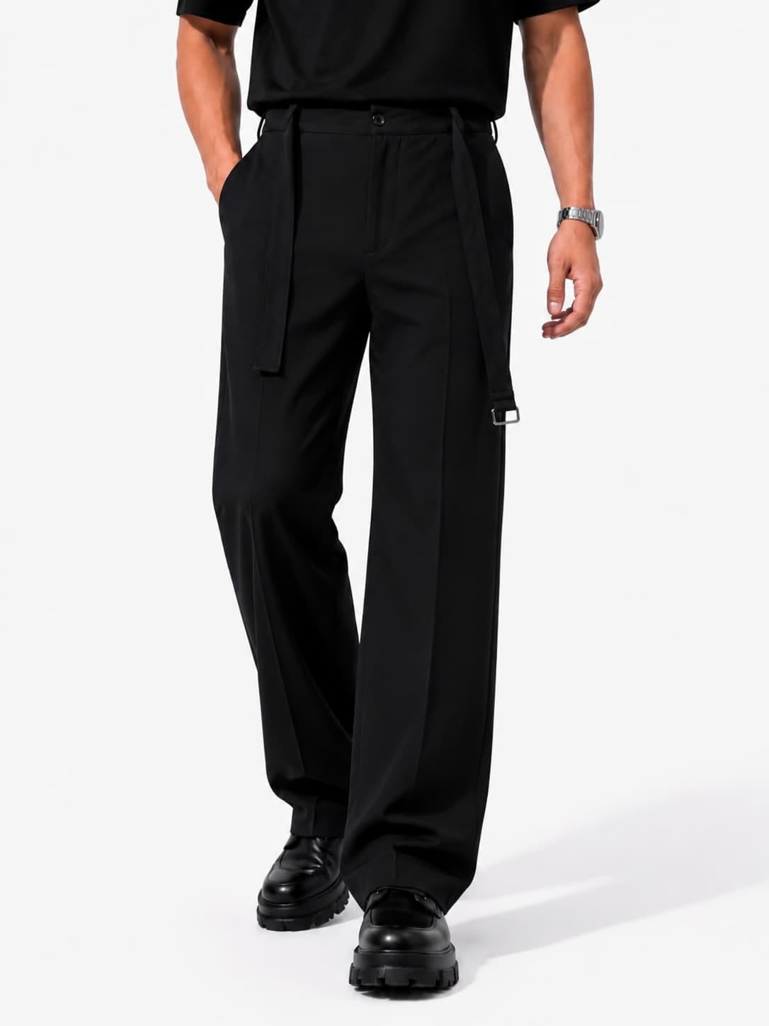 wide leg pants with belt