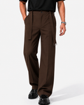 wide leg pants with belt  - BROWN