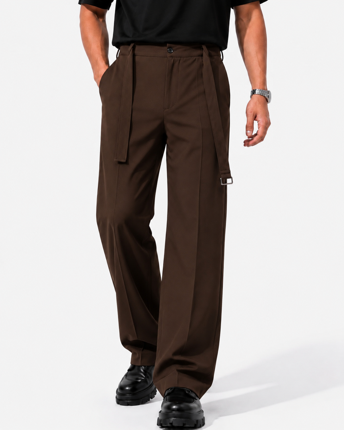 wide leg pants with belt