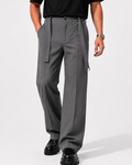 wide leg pants with belt  - DARK GRAY