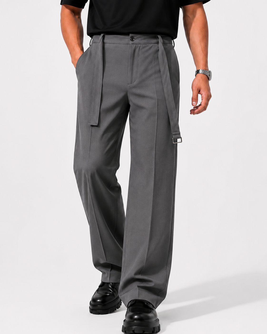 wide leg pants with belt