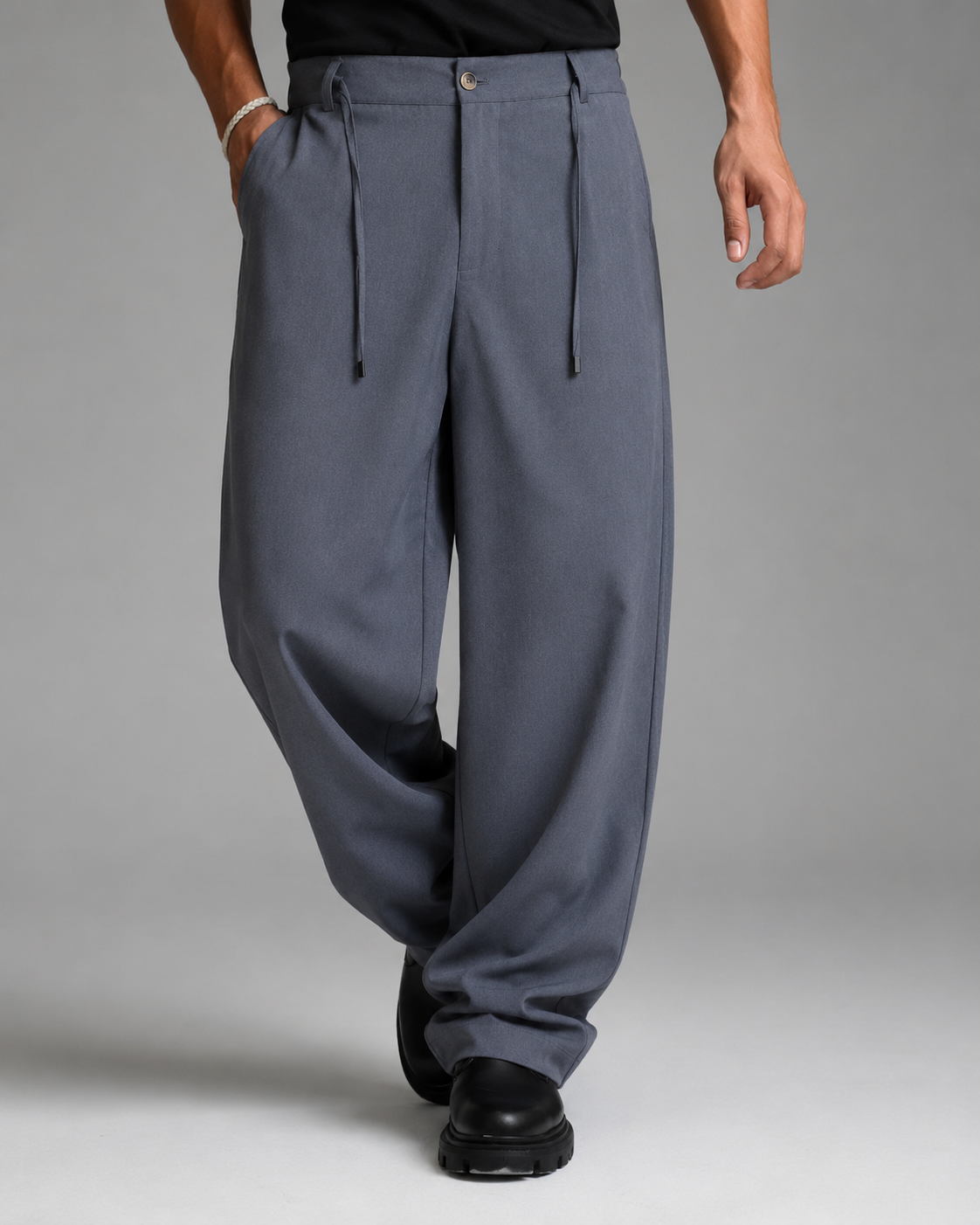 wide leg pants with rope - DARK GRAY