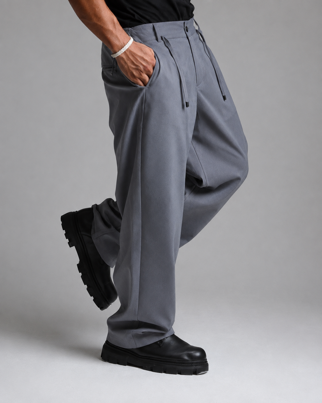 wide leg pants with rope - DARK GRAY