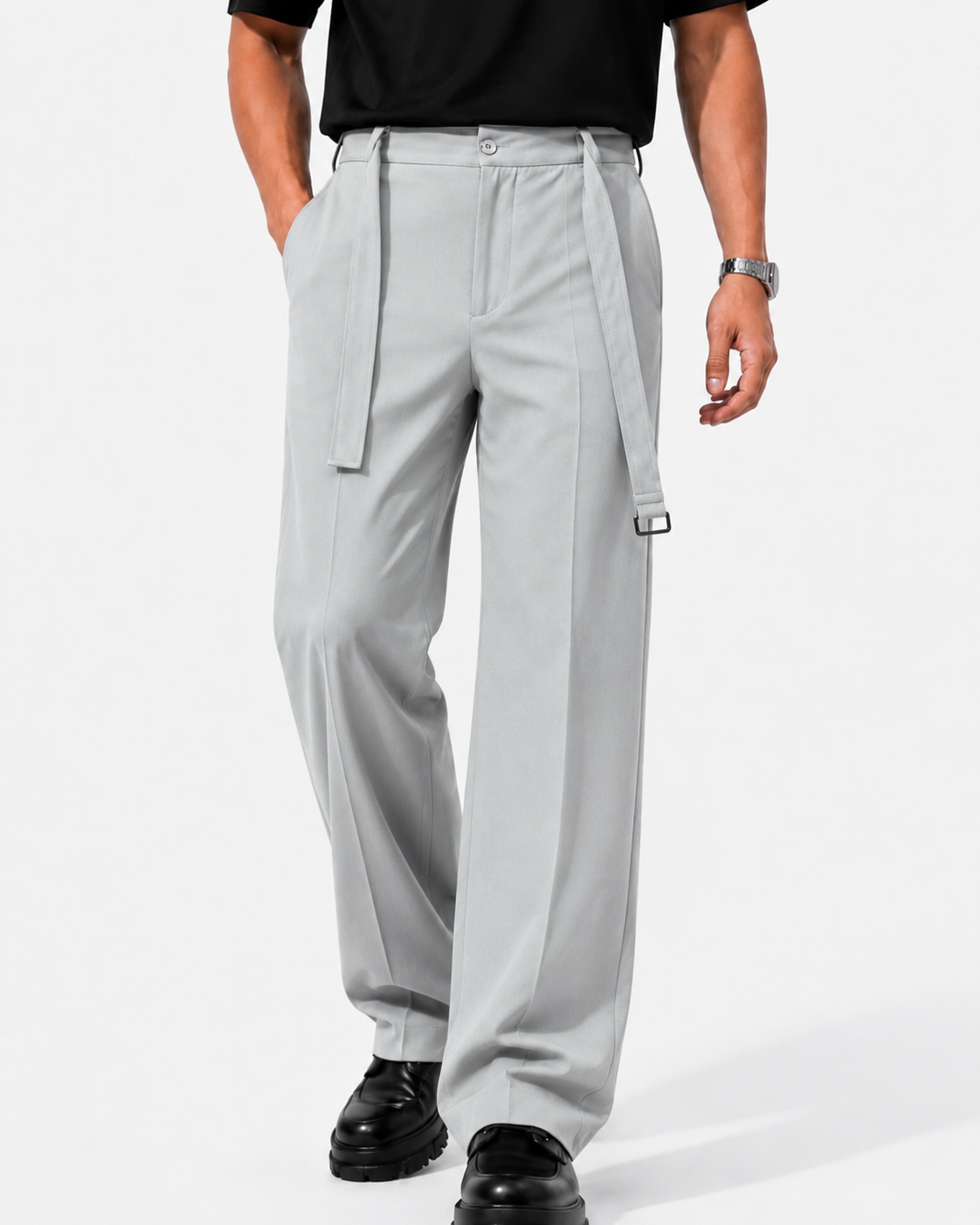 wide leg pants with belt