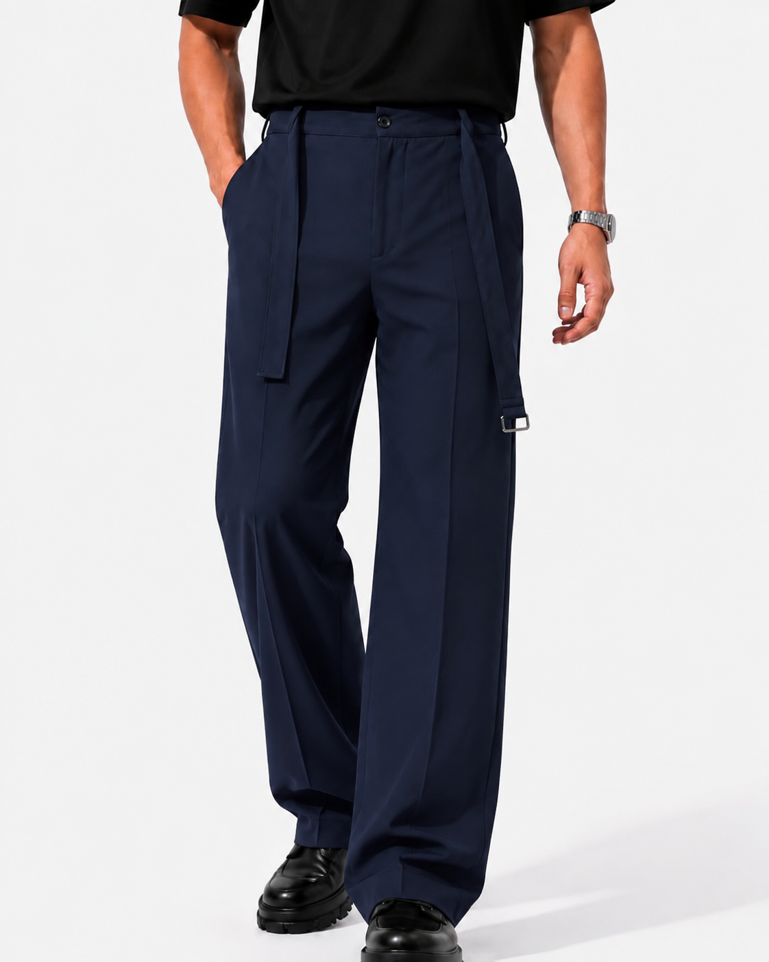wide leg pants with belt