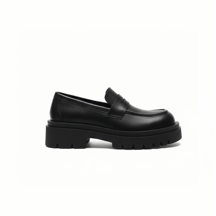 Classic Chunky Penny Loafers – Genuine Leather Black