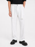 wide leg pants with belt  - WHITE